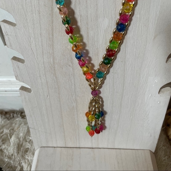STATEMENT fringe necklace fun multi colored with gold accent - Picture 3 of 8